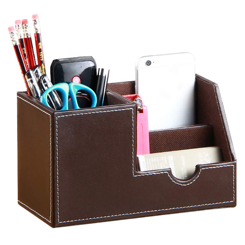 Stylish Faux Leather Desk Organizer with Multi Compartments